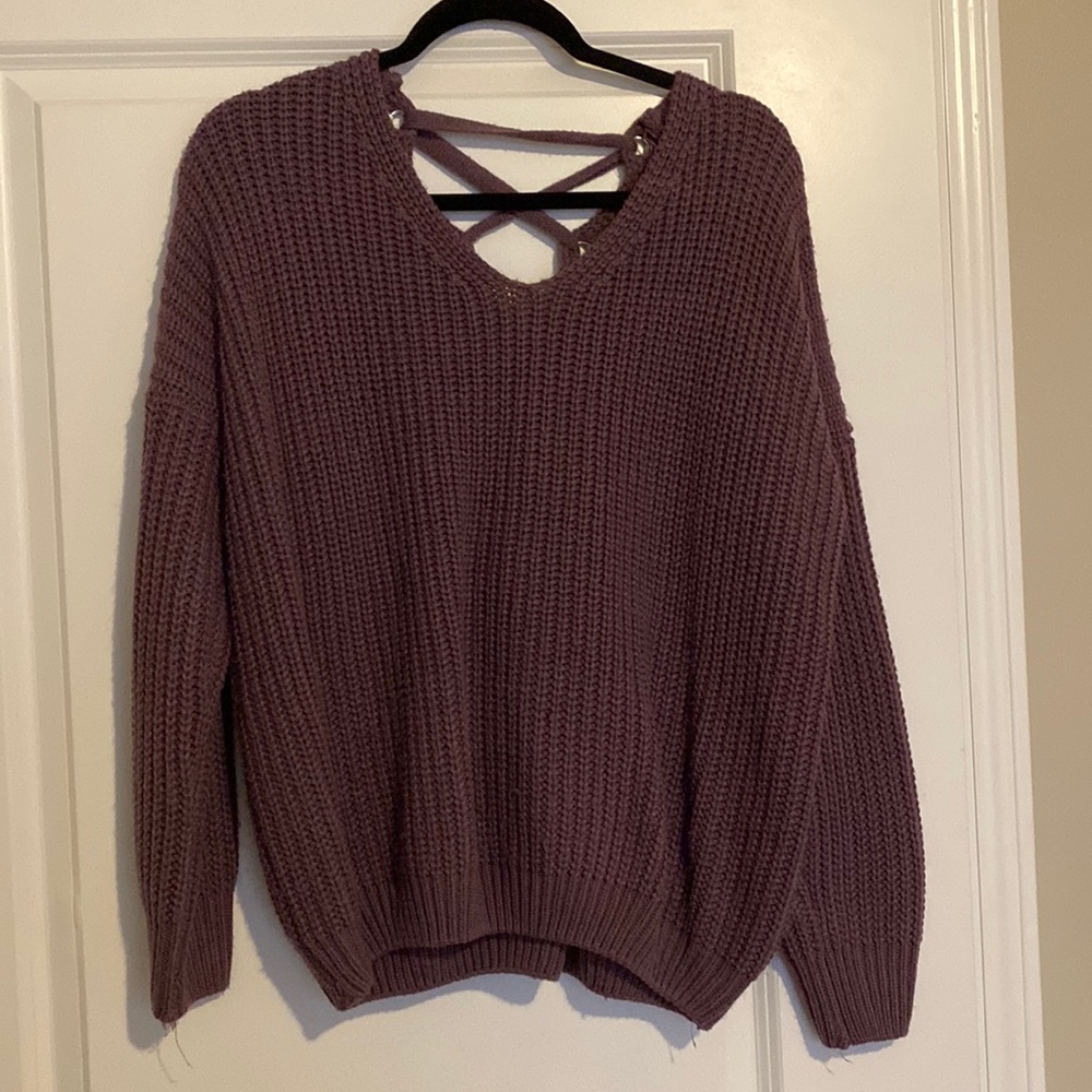 Purple sweater with tie back